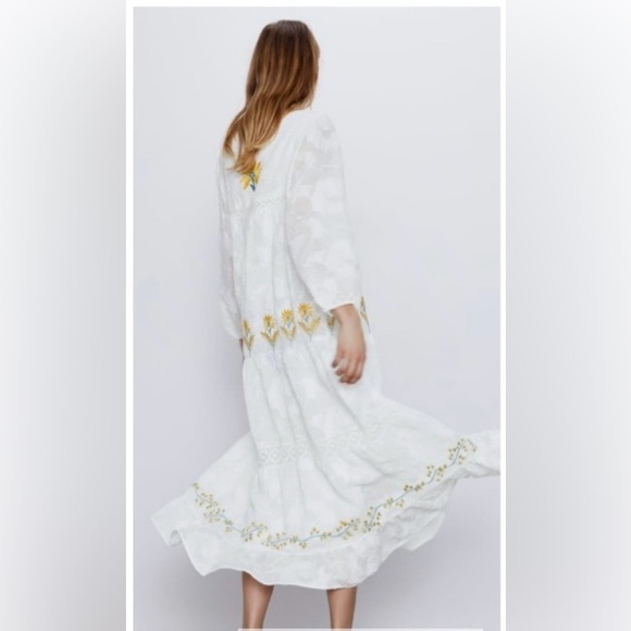 Zara White Embroidered Maxi Dress S - Picture 2 of 12